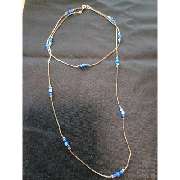 Tracy Hamilton Jewelry - Vintage Tracy Hamilton Korea Goldtone Necklace 29.5" Blue Beads